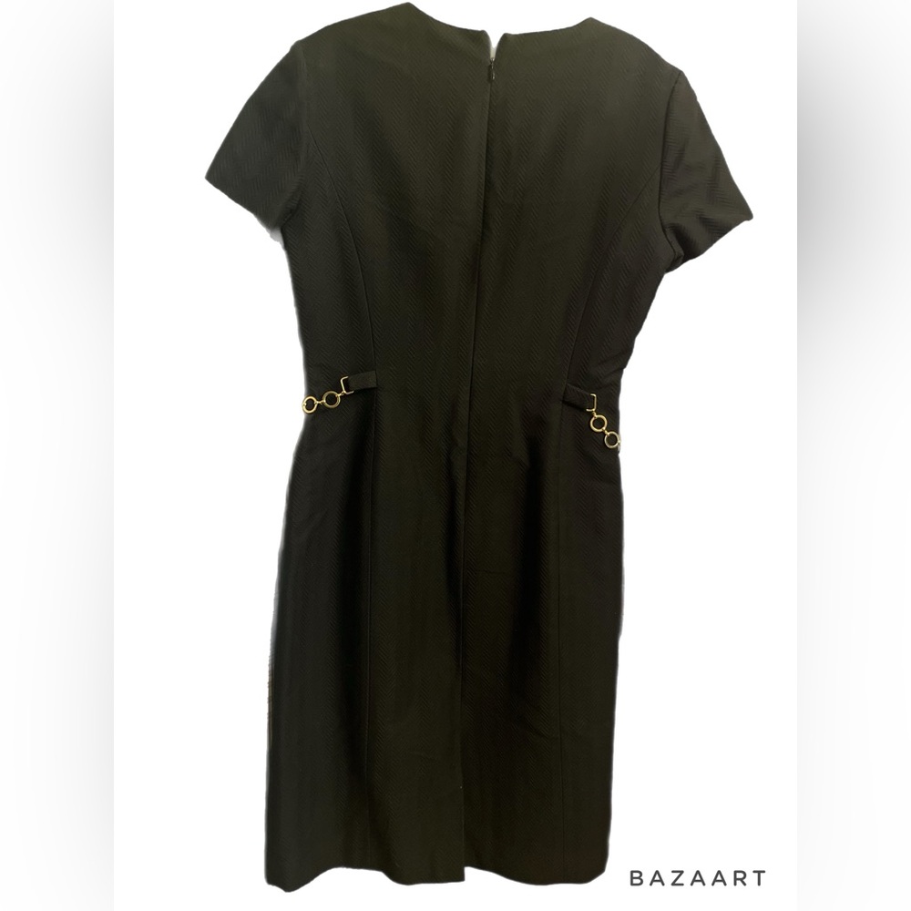 Talbots little black dress with gold belted accent textured short sleeve size 6 - Picture 2 of 8